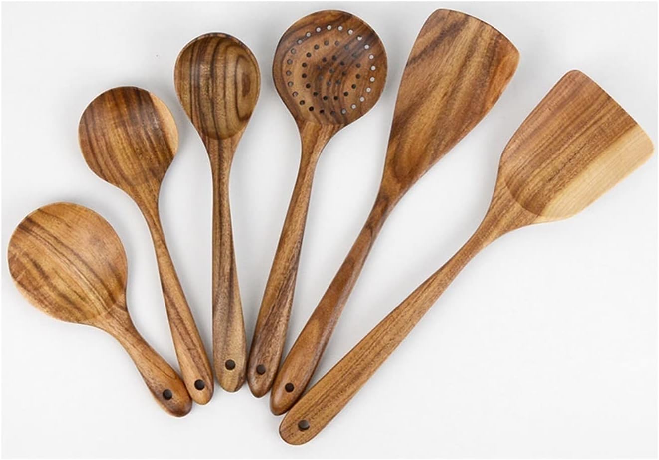 Spoons for Cooking Wood Spatulas Kitchen Utensils Sets Cooking Tools 6 Pieces