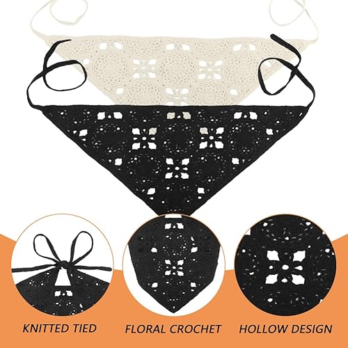 Miniatura 3 de CALIDAKA 3 pañuelos florales de ganchillo para el cabello, bufandas de punto para el cabello, diademas florales para el cabello, pañuelo triangular