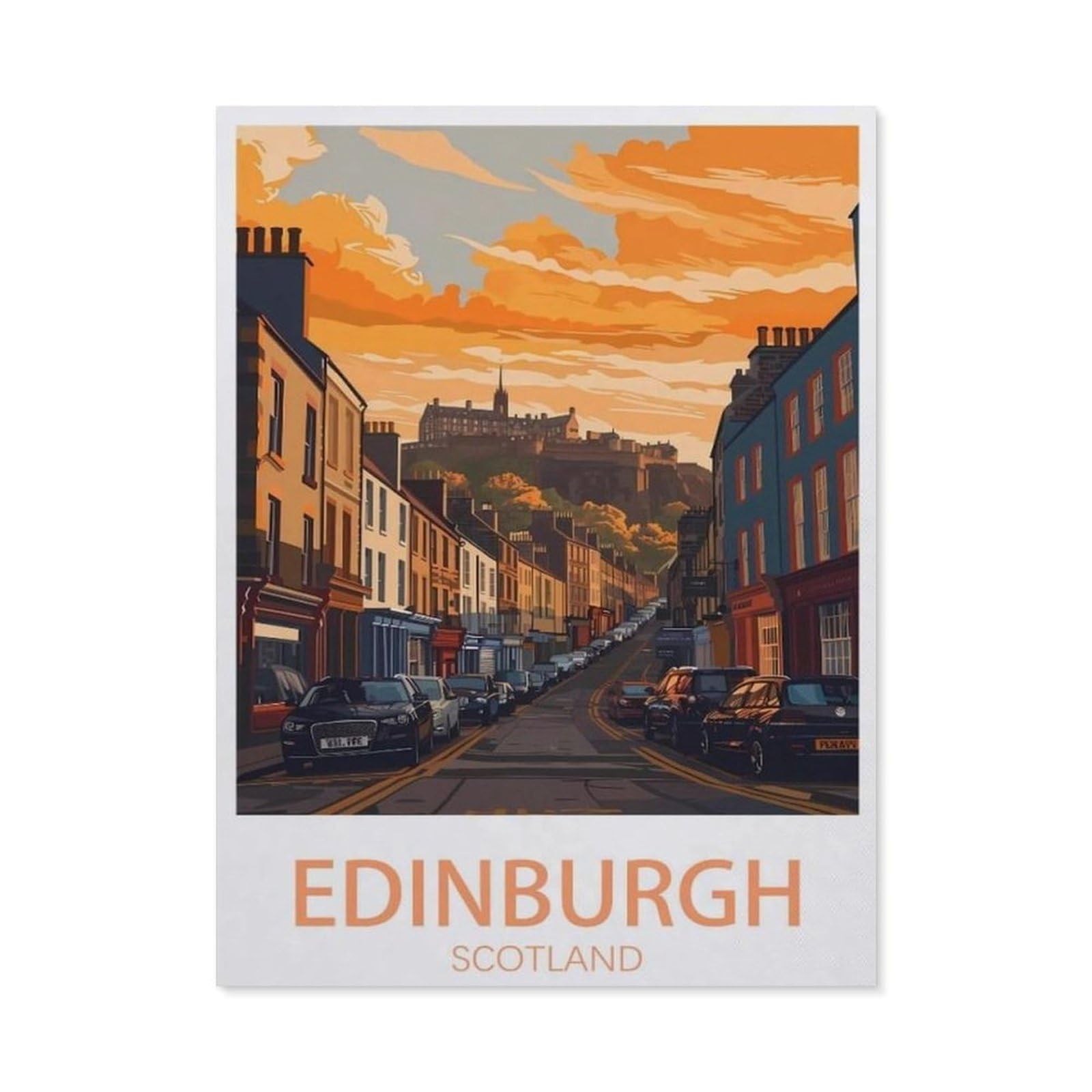 Beayodkp A21 Edinburgh Scotland Vintage Travel Poster Sunset，Paint By Numbers For Kids & Adults & Beginner, Diy Canvas Painting Gift Kits(40X50cm-Ax23