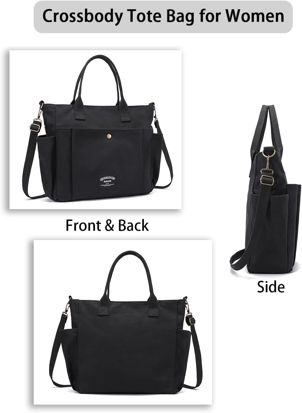 Utility 16oz Cotton Canvas Tote Bag for Women, Casual Crossbody Handbags, Shopping Shoulder Bags with Zipper Pockets - Image 7