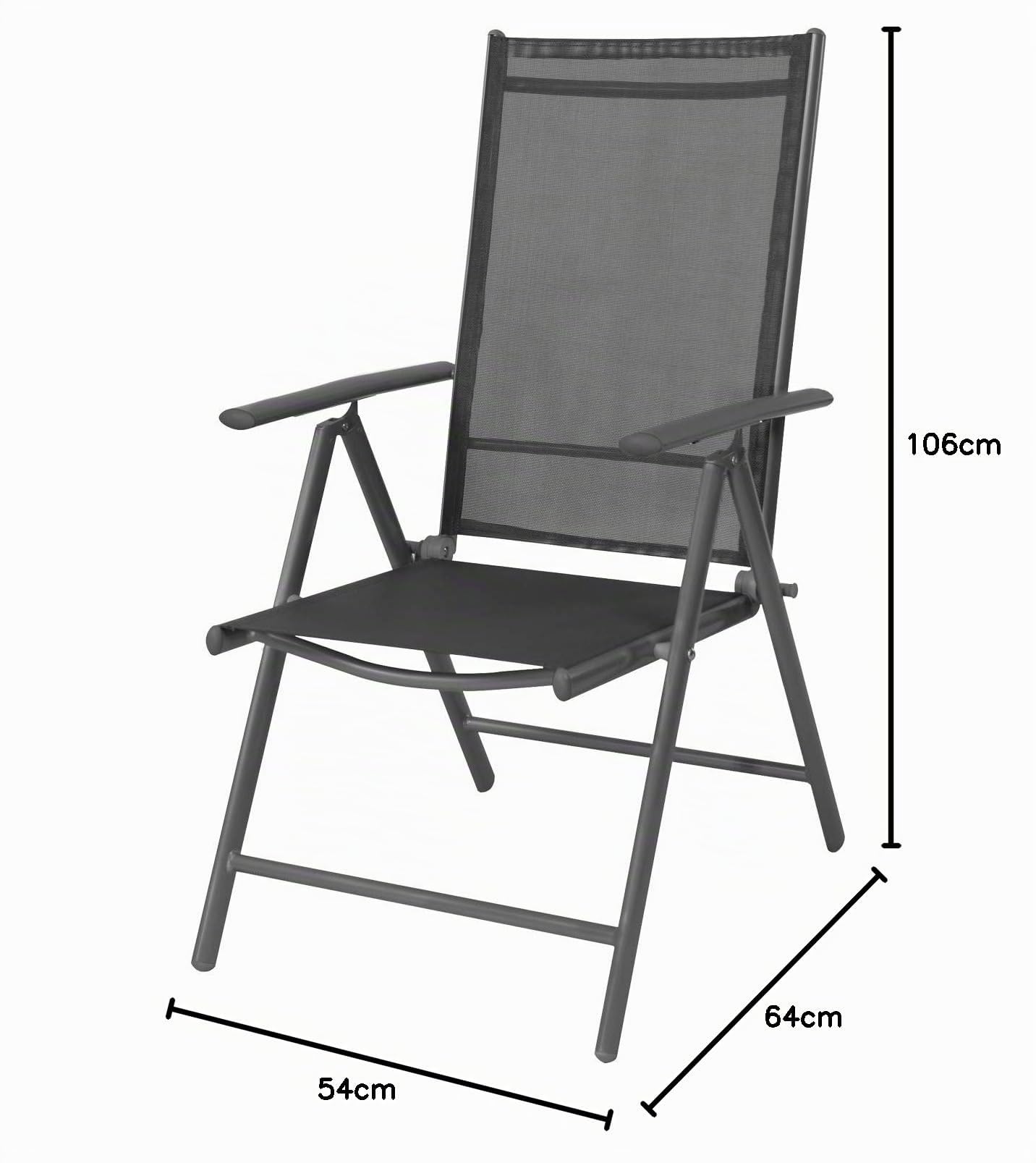 Mojawo Gartenstuhl - Hochlehner 7-Fach verstellbar - zusammenklappbar - Klappstuhl - witterungsbeständiges Aluminium - wetterfeste Gartenmöbel - Anthrazit/Anthrazit