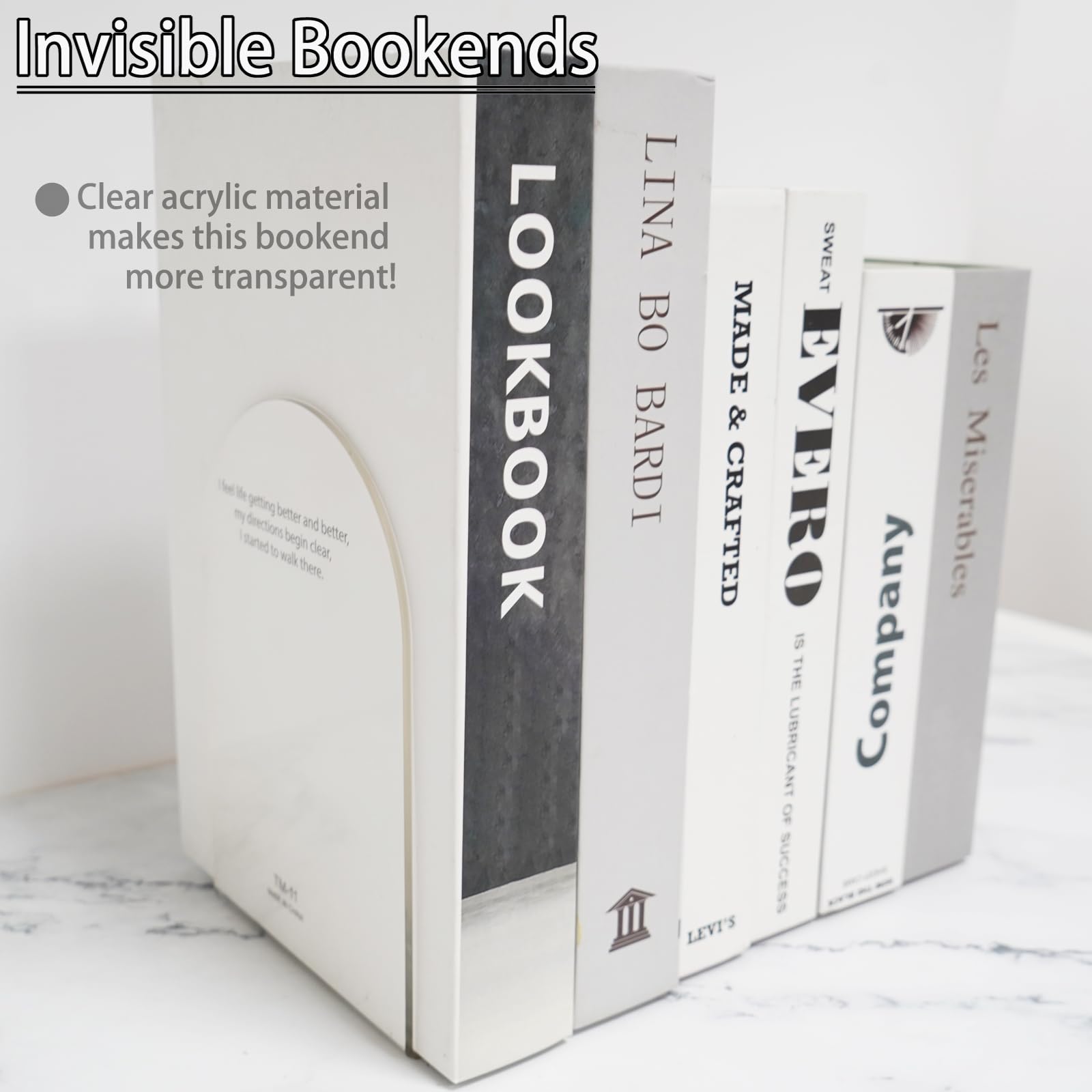 Merrynine 4 Pcs Book Ends, Acrylic Arch Bookends for Shelves Clear Bookends for Heavy Books Desk Organizer, Kid Books - Image 3