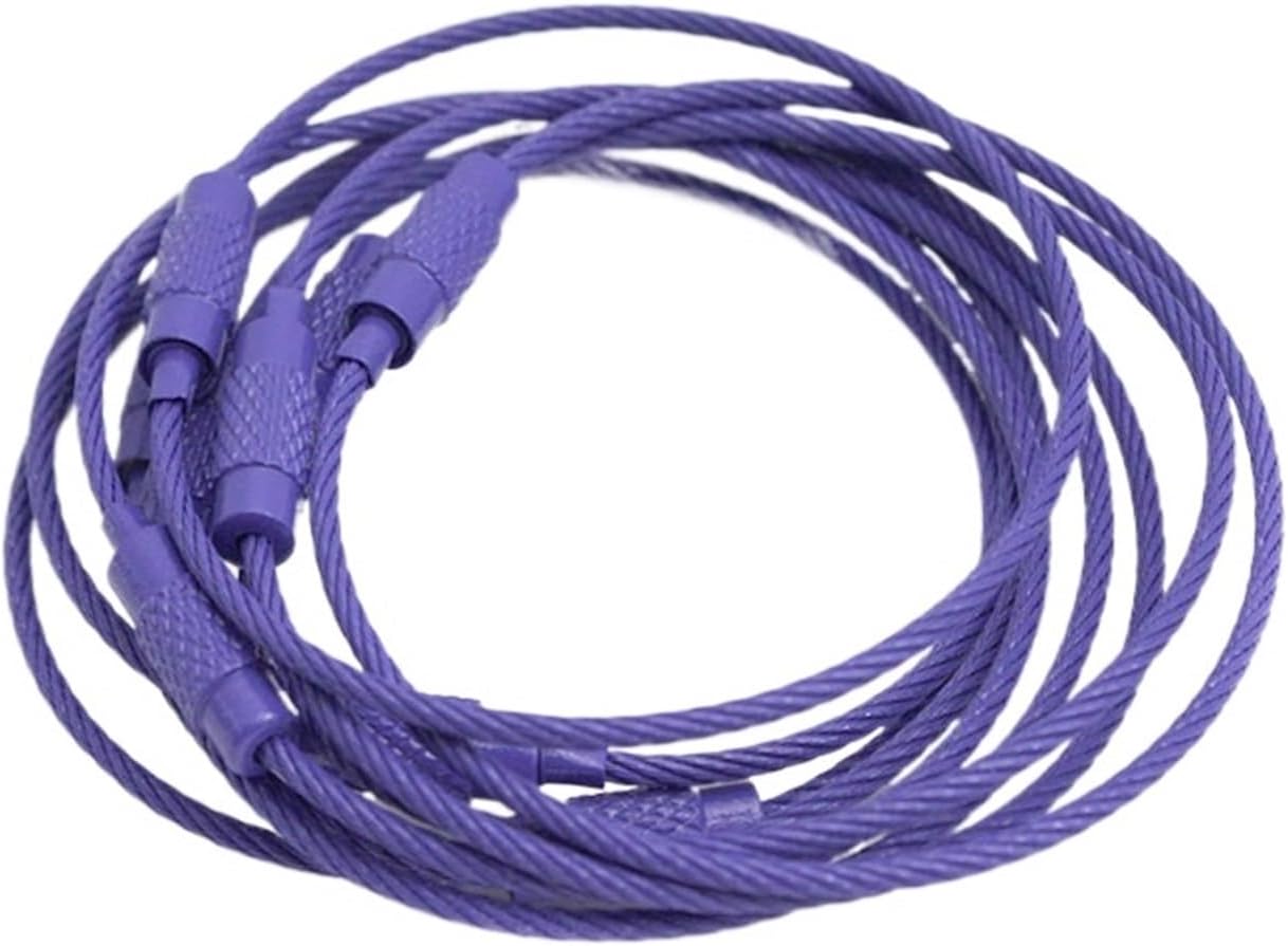 Key Ring Loop, 10-20pcs Stainless Steel Wire Keychain Ring Key Keyring Circle Rope Cable Loop Outdoor Luggage Tag Screw Lock(Purple,20PCS-15CM LONG)