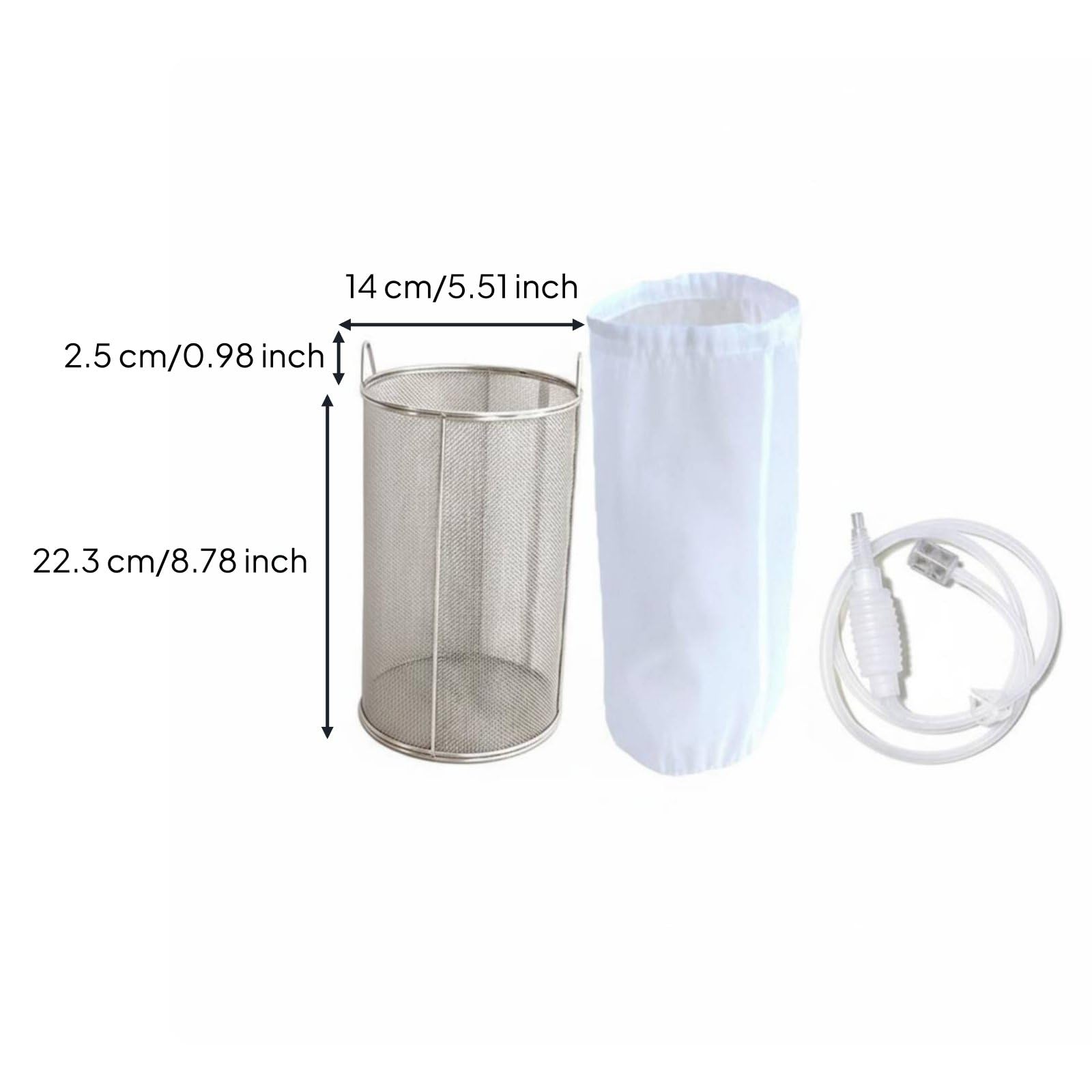 MagiDeal Colador de Acero Inoxidable con Estructura Reforzada Filtro de Malla Fina Diseño Cilíndrico Profundo y Bordes Pulidos Adecuado para Elaboración Casera, 14CM, Bolsa Para Cucharón De Paja