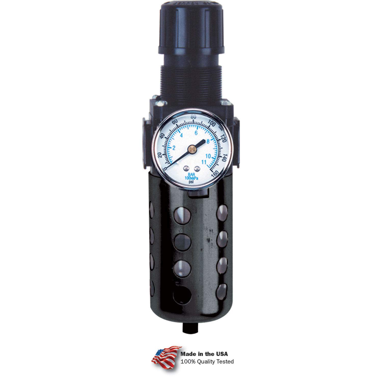 Tri-Star Filter/Regulator by Arrow Pneumatics – 2.66"L x 2.66"W x 9.75"H, Zinc/ Poly Bowl, Black, Model B754G