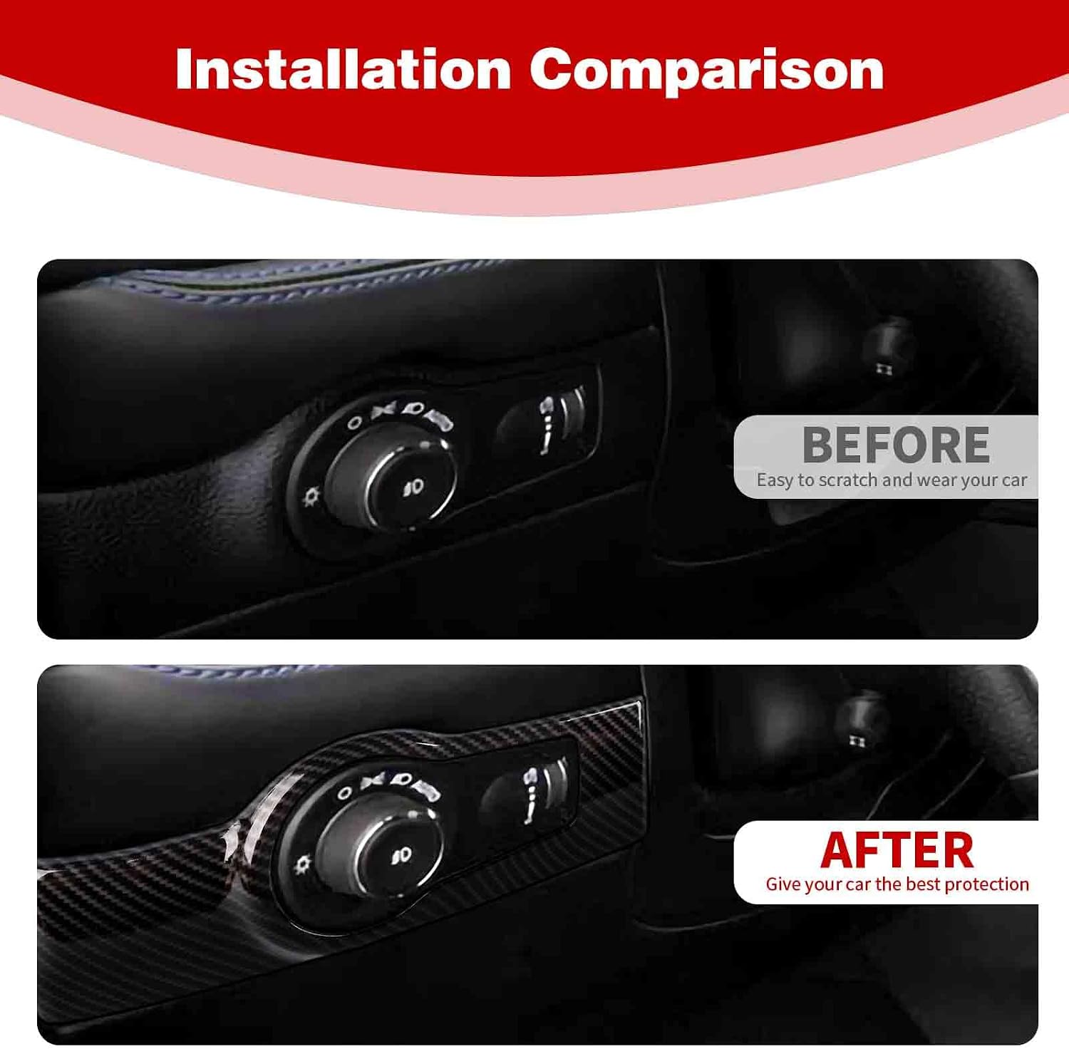 for Durango Headlight Switch Panel Trim Cover Compatible with Dodge Durango 2022 2023 2024 Carbon Fiber Interior Accessories