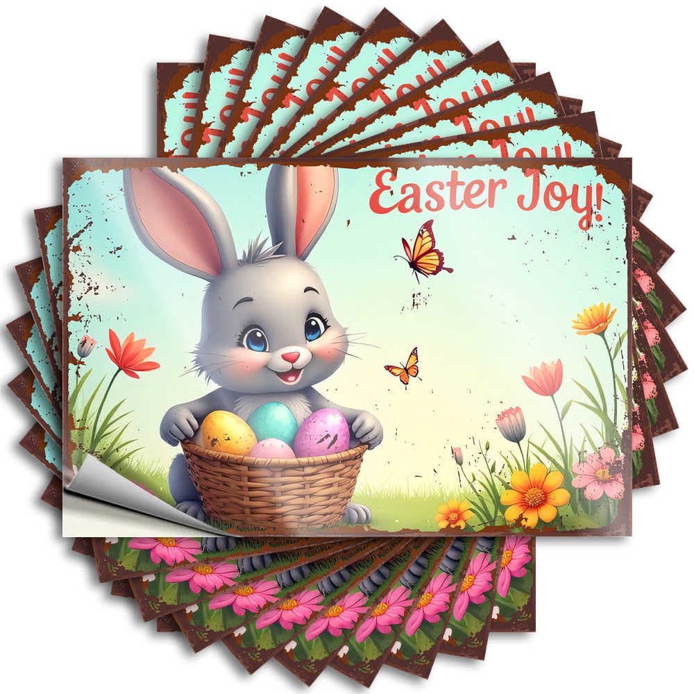 Tattoo Office Accessories for Men Vinyl Sticker | Easter Bunny with Colorful Eggs in Basket Retro for Ideas Use(12X18CM)