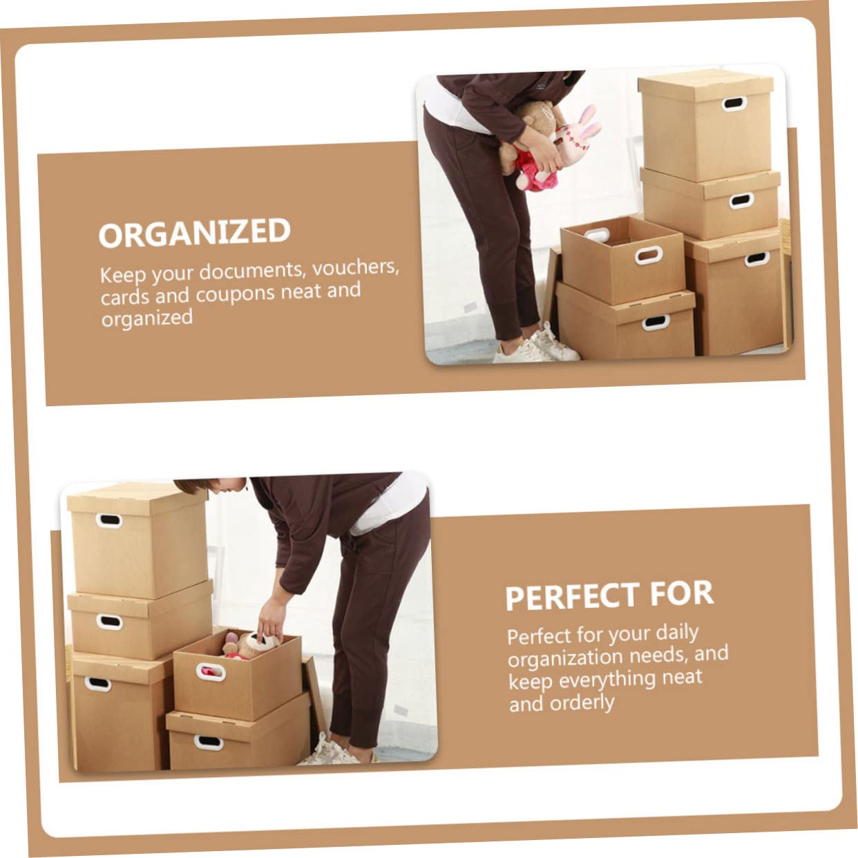 DOITOOL Papierablagebox aus Khaki Papier mit Deckel Tragbare Aktentasche und Akteneinsicht für Büro und Schule Stilvoller Aktenorganizer für Zuhause Dokumentenaufbewahrungskoffer