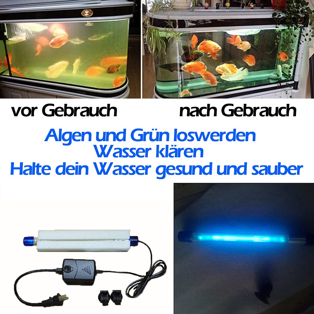 Aquarien UV Licht Wasserklärer Algen klar grün sauber Zuhause UV Sterilisator Lampe Küche UV Sterilisationslampe Hundehütte Bakterien-Killer UV Lampe für Filtertank Teich Schwimmbecken 33cm Länge