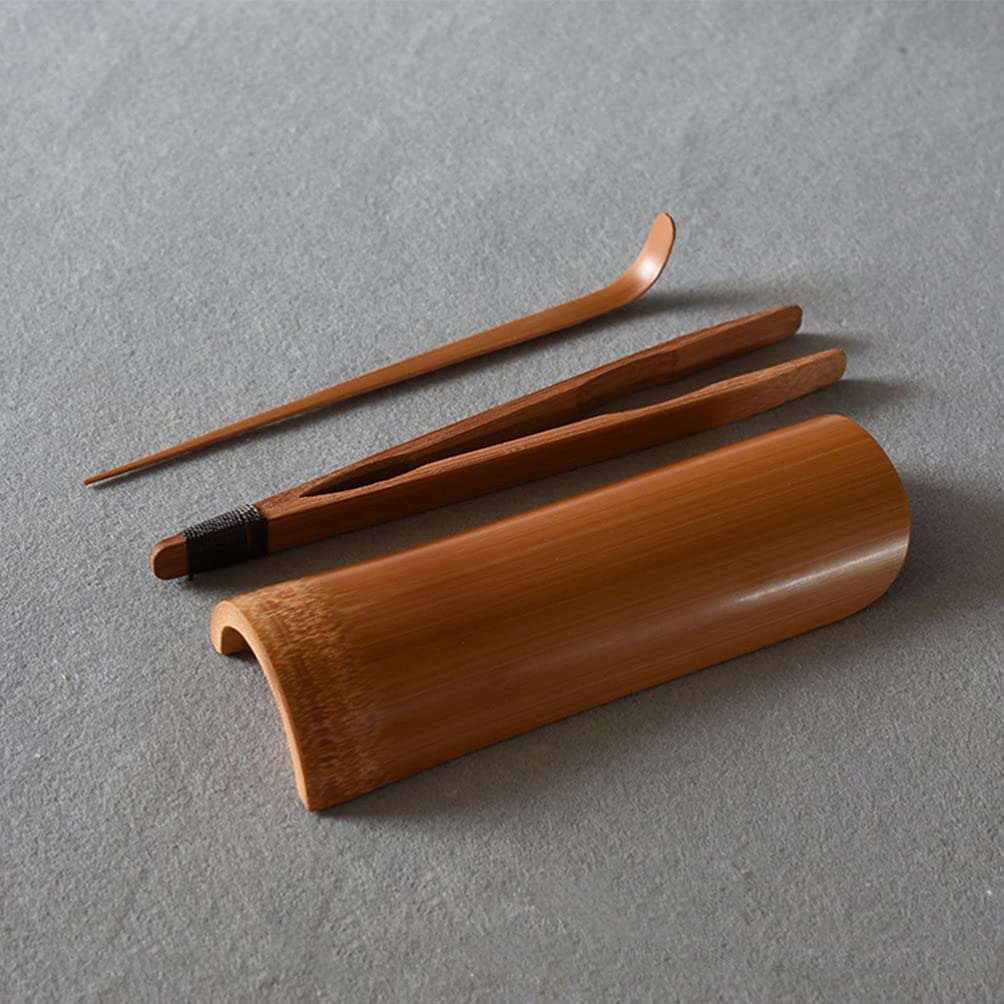 Juego de 3 utensilios para ceremonia de té, herramientas de té chino Gong Fu, juego de té Kungfu, herramientas de té de bambú natural, cuchara, pinzas para amantes del té