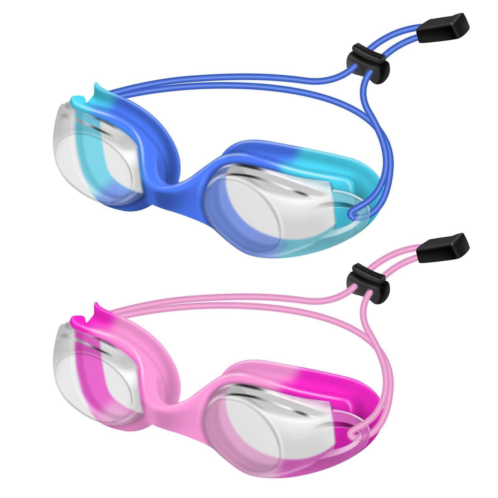 Kinder-Schwimmbrille, 2 Stück, vollständiger Schutz, kein Auslaufen, Anti-Beschlag, Alter 3–14 Jahre