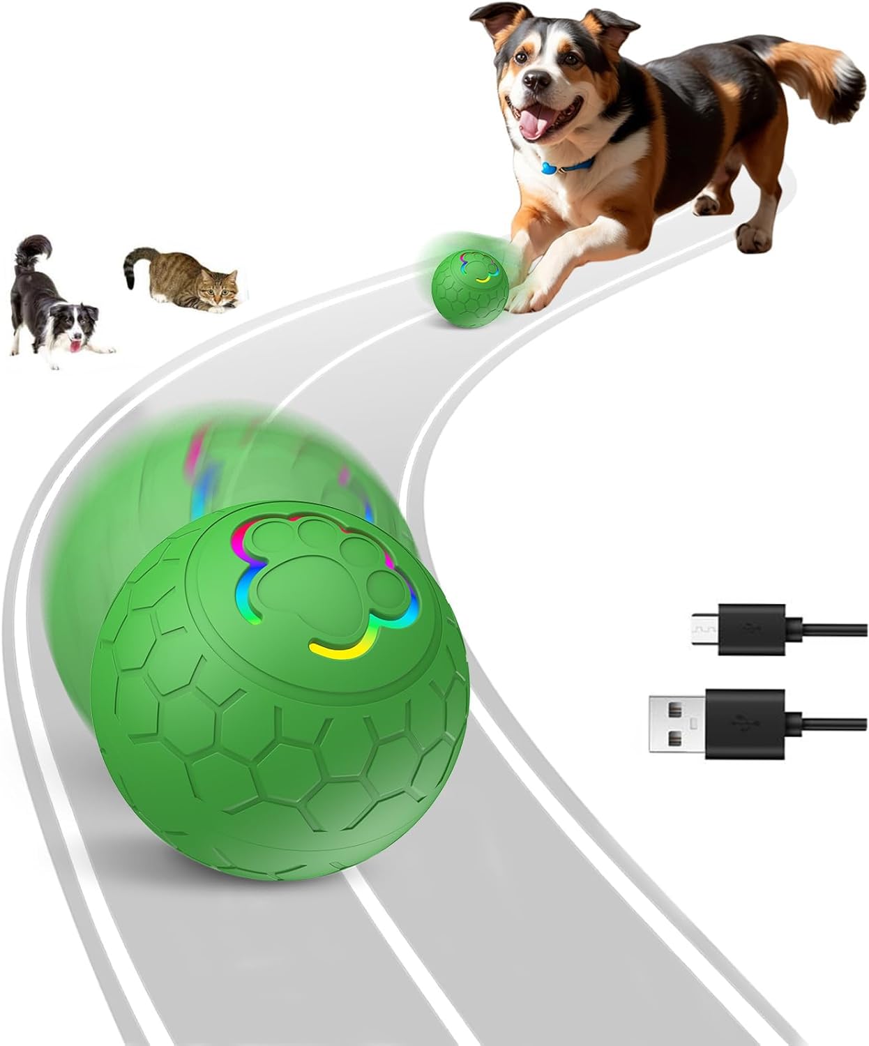 HOIDOKLY Smart Interactive Dog Toys - Auto Moving Bouncing Rotating Ball, Washable Durable Electronic Dog Toy, Rechargeable Smart Automatic Rolling Ball for All Cats & Dogs (Green)