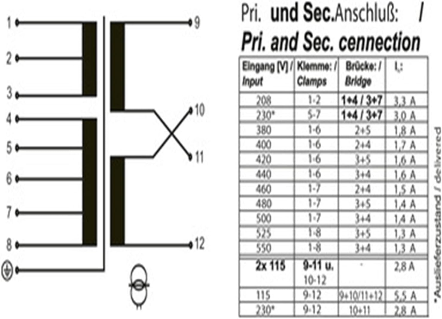 1-Phase Control and Isolation Transformer 86149 P: 630VA in: 208 550VAC Out:2x115VAC