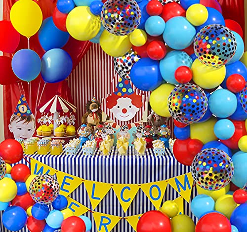Circus Balloons Arch Kit 80 Pack Red Blue Yellow Latex Balloons Confetti Balloon Garland Strip Set For Paw Baby Shower Birthday Decorations Carnival Circus Party Supplies #TOP2