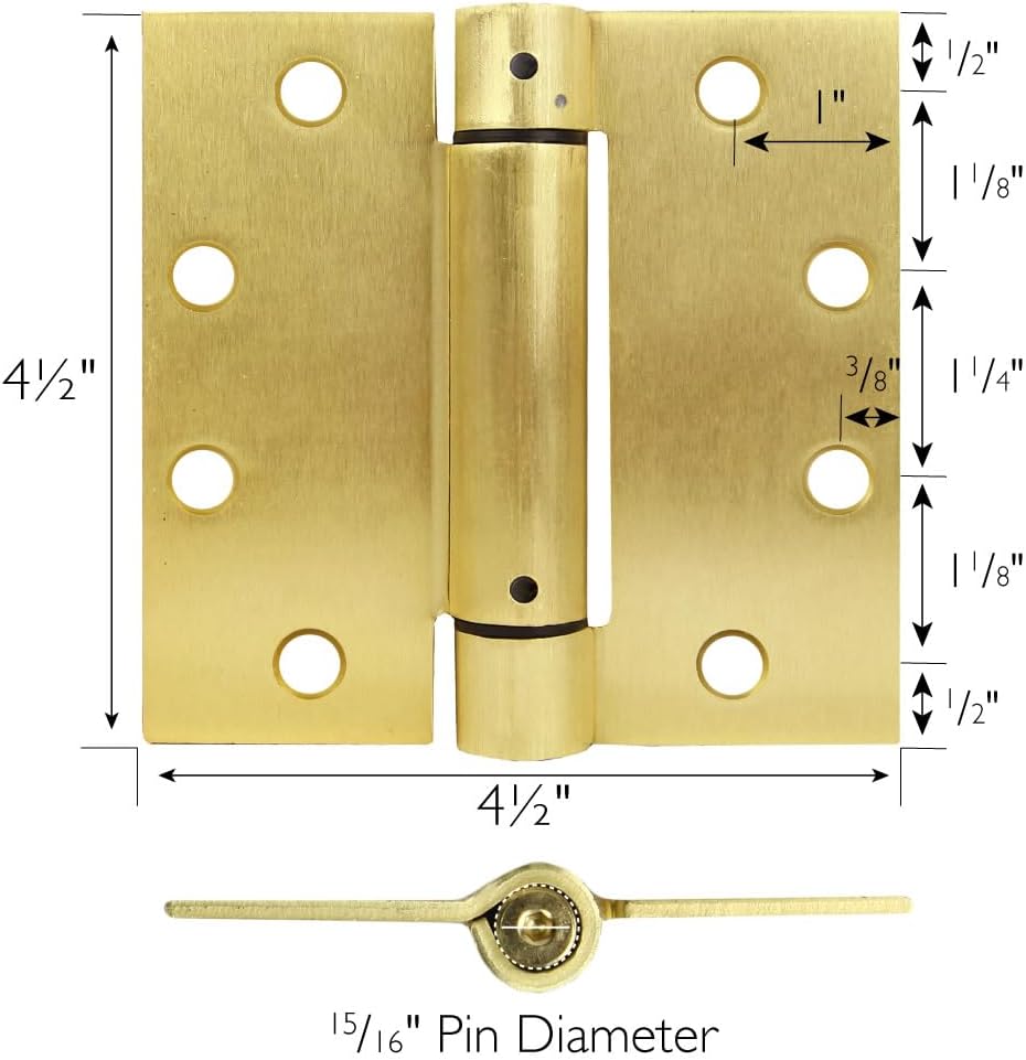 Design House Self Closing Interior/Exterior Door Hinges, 4.5 Inch x 4.5 Inch, Square in Satin Brass, 2-Pack – Design House, 191338