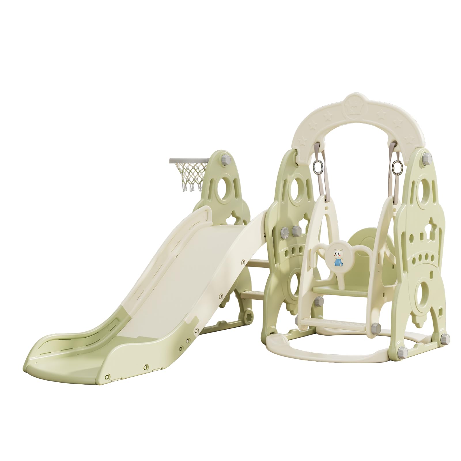 X IANGYU Kids Swing Slide with Basketball Hoop 3 in 1 Outdoor Indoor Play Structure Jumbo Slide Toys Green