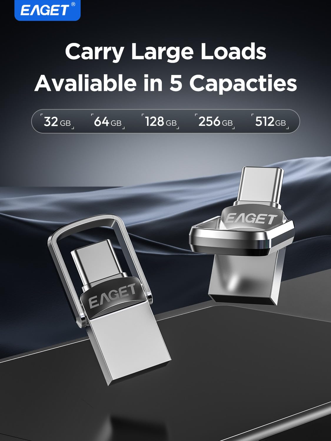 EAGET Chiavetta da 32 GB, doppia USB 3.2 Gen 1 USB-A e USB-C, 150 MB/s, girevole in metallo, chiavetta di memoria per iPhone 15/16/17, Android, tablet, laptop, Mac (32 GB)