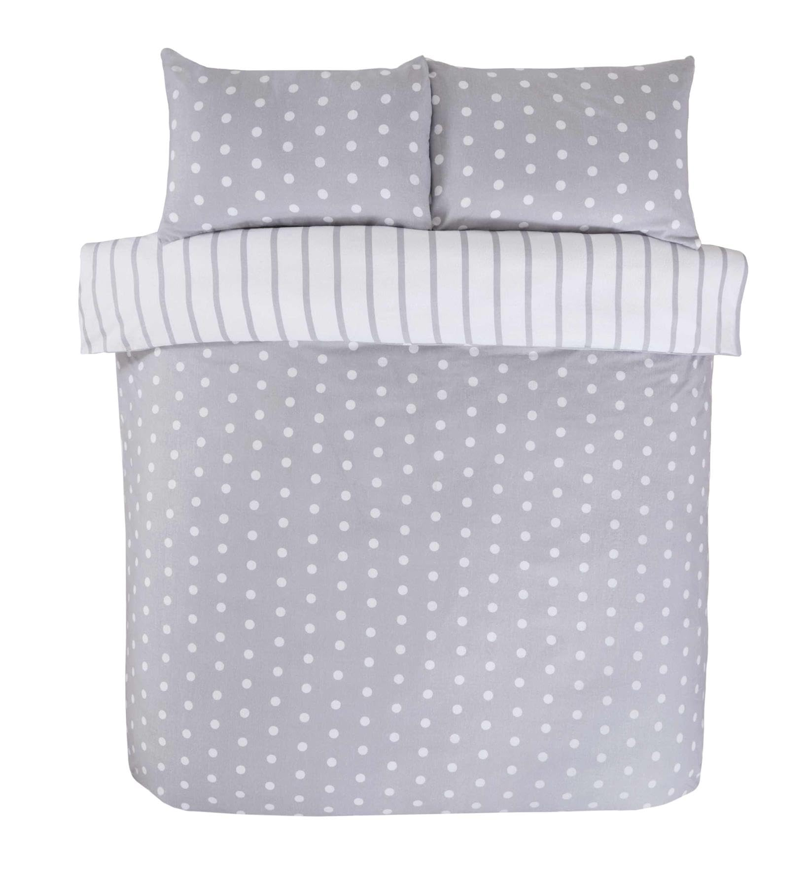Rapport Home 180 Threadcount Spots & Stripes Brushed Microfibre Duvet Cover Set Double Grey - Image 3