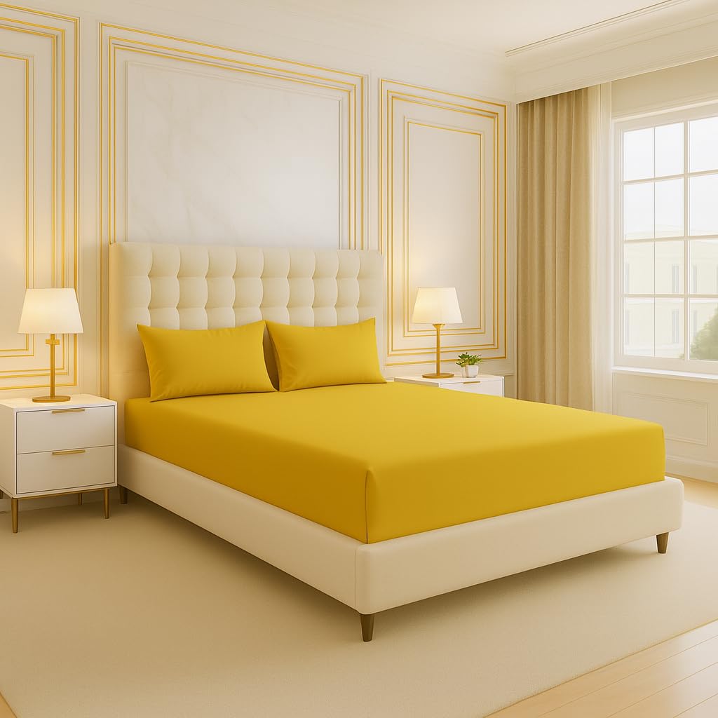 Arlinens Mustard Plain Dyed Fitted Sheets In Following Colours And Sizes (Double, )