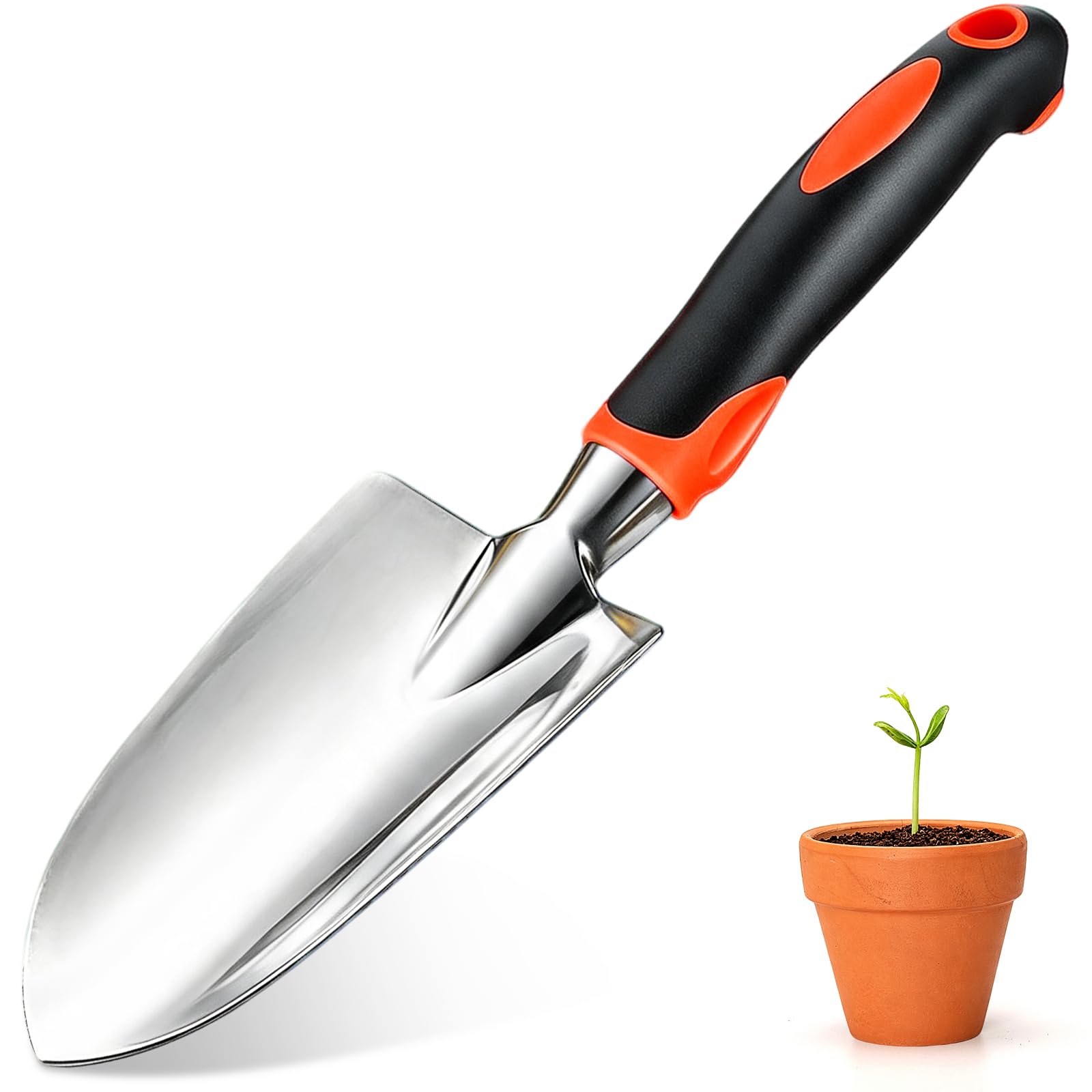 Professional Garden Trowel and Hand Shovel, Stainless Steel Wide Head with Soft Rubberised Grip, Essential Gardening Tool & Gift for Digging, Planting, Weeding