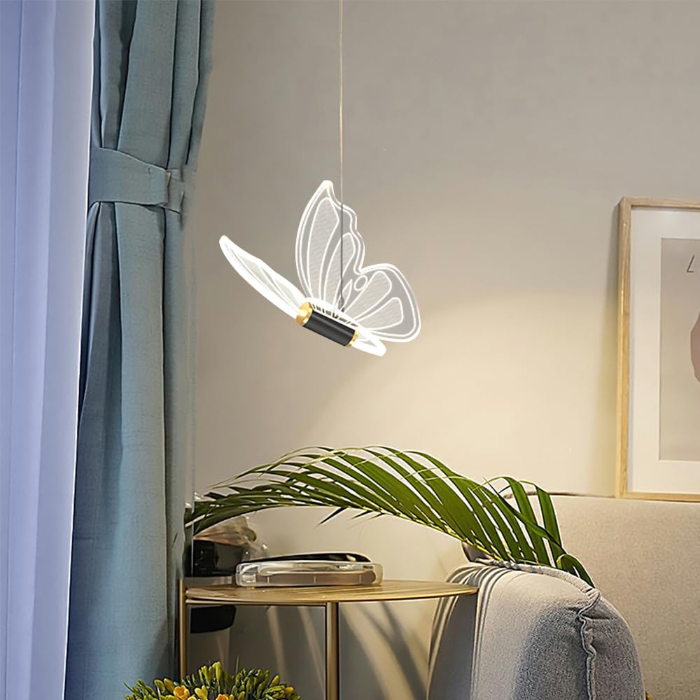 Mengjay Creative LED Butterfly Pendant Light,Ceiling Light Modern LED Hanging Lamp Luxury Acrylic Pendant Lamp Butterfly Chandelier Lighting Fixtures for Children Bedroom Decoration (Black, Single)