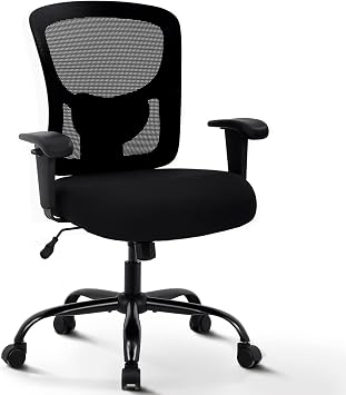 Big & Tall Office Chair, Heavy Duty 400LBS Computer Desk Chair with Lumbar Support, Ergonomic High Back Swivel Mesh Chairs Wide Seat Adjustable Armrest Executive Chair, Black