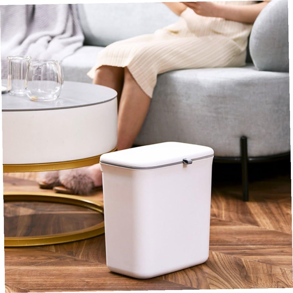 Bote de basura rectangular con tapa para cocina color blanco miniatura 7