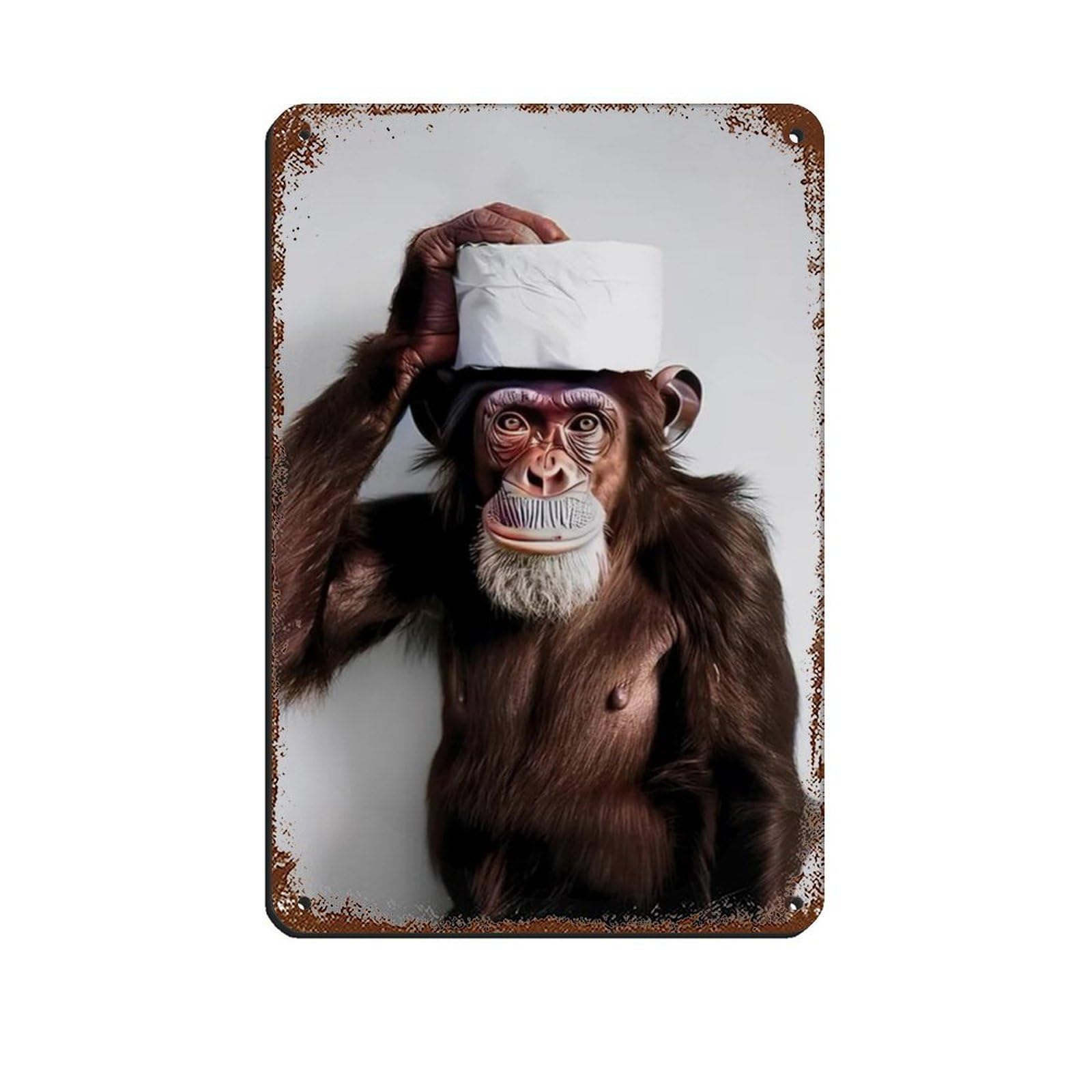 Hilarious Monkey with Toilet Paper on Head Retro Poster Metal Tin Sign Chic Art Retro Iron Painting Bar People Cave Cafe Family Garage Poster Wall Decoration 8x12inch(20x30cm)