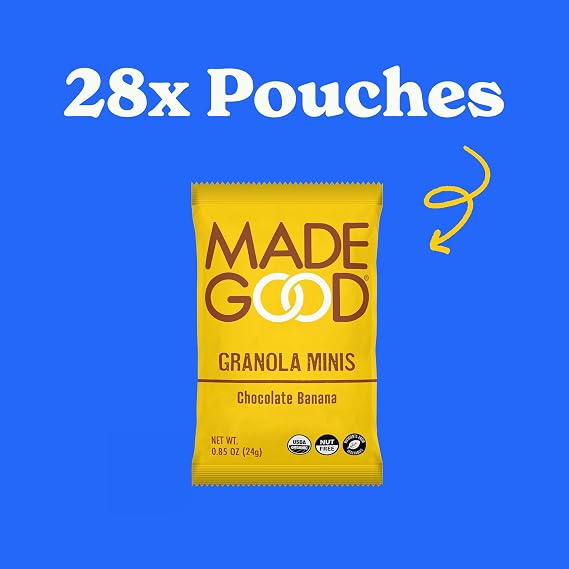MadeGood Granola Mini Bundle 56 Count (0.85OZ Each) - (28) Chocolate Banana, (14) Chocolate Chip, (14) Mixed Berry