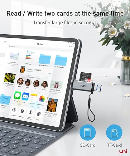 Vista 5 de uni Lector de tarjetas SD, adaptador de tarjeta USB C a Micro SD de alta velocidad USB 3.0 ranuras duales, lector de tarjetas de memoria para Gris