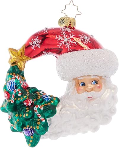 Christopher Radko Adorno decorativo de Navidad de vidrio europeo hecho a mano, Navidad con un Papá Noel de sonrisa