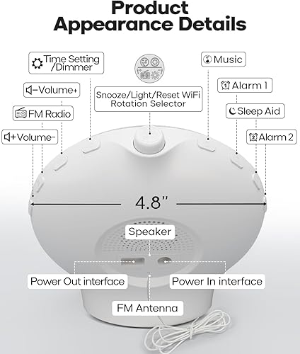 Miniatura 7 de Dekala Reloj despertador Sunrise para niños, adolescentes, durmientes pesados, con alarma dual, ayuda para dormir con 8 sonidos naturales, luz