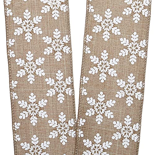 Image of White Snowflakes Wired Christmas Ribbon - 2 1 /2 inch x 10 Yards, Gift Wrapping, Wreath Decoration, Garland, Tree Topper Bow, DIY, Arts and Crafts