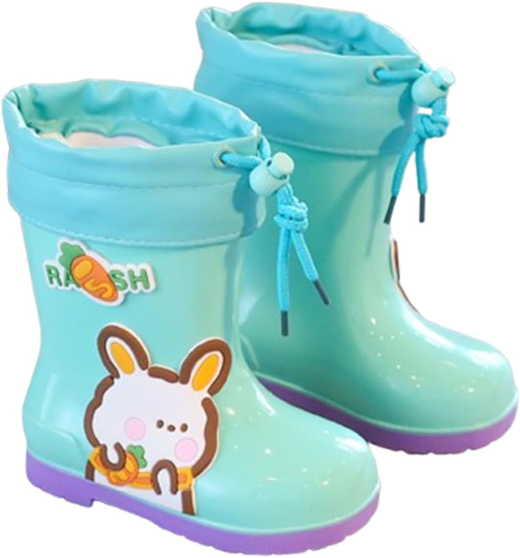 Kids' Waterproof Rain Boots-Cartoon PVC Rubber Shoes for Toddlers, Unisex, Anti-Slip, Low Heel (1-3cm)(6-6.5Toddler(150mm), Green2)