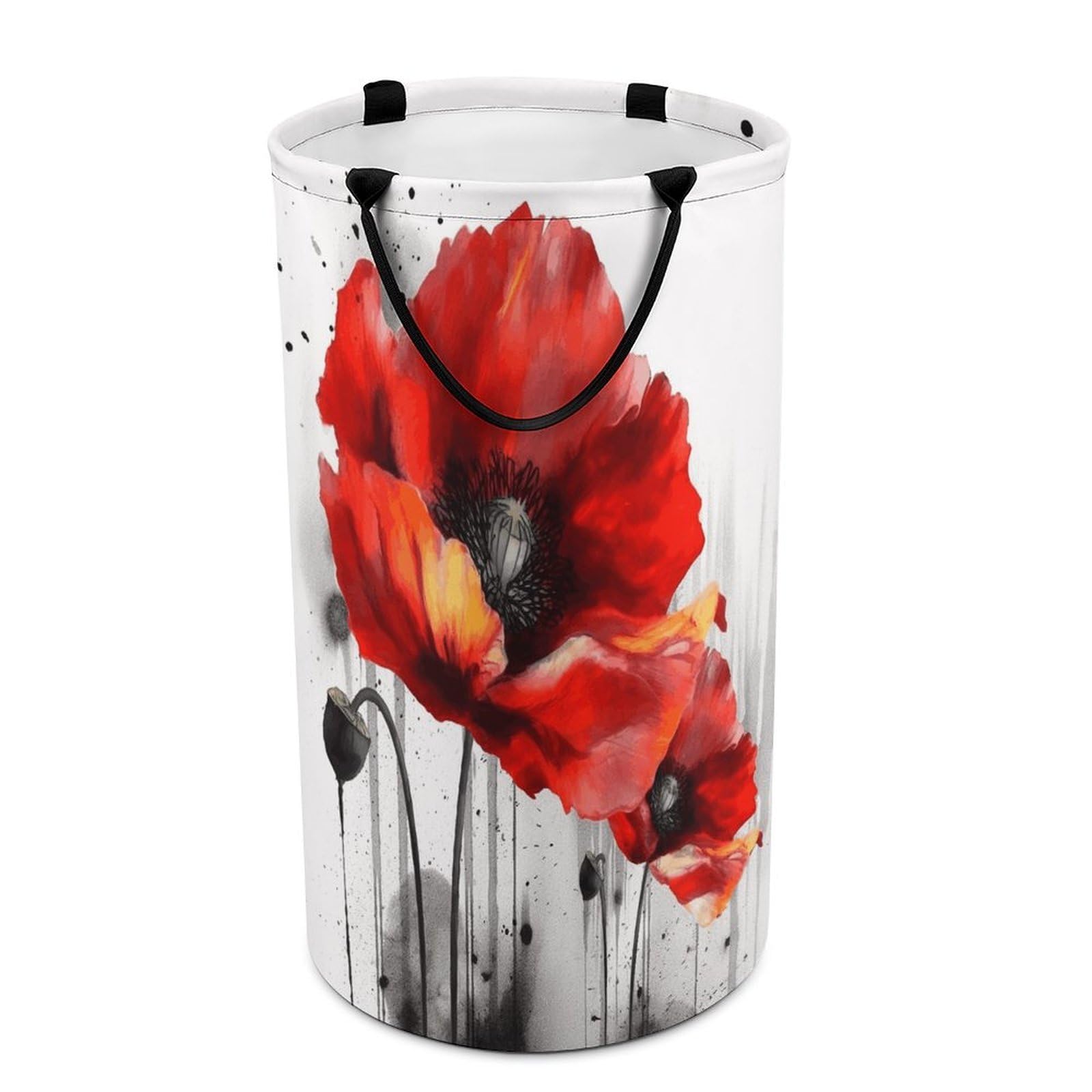 Beautiful Poppy Flower Ink Dirty Clothes Basket Large Capacity Laundry Basket Freestanding Laundrys Hampers Tall Collapsible Clothes Hamper for Blankets Toys