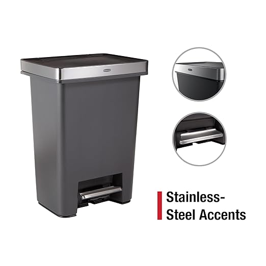Cubo de basura Rubbermaid Premier 19 gal acero inoxidable carbón miniatura 7
