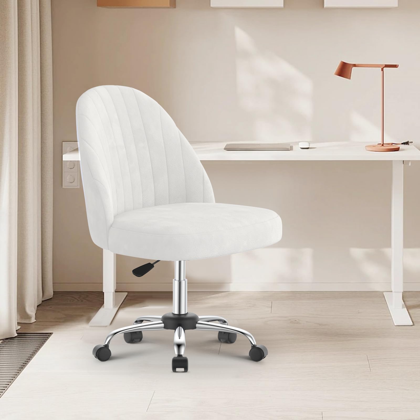 naspaluro Silla De Oficina En Casa, Silla De Escritorio, Silla Tocador Regulable En Altura, Resistente Terciopelo Transpirable, para Estudio, Dormitorio, Estudio (Beige, Small)