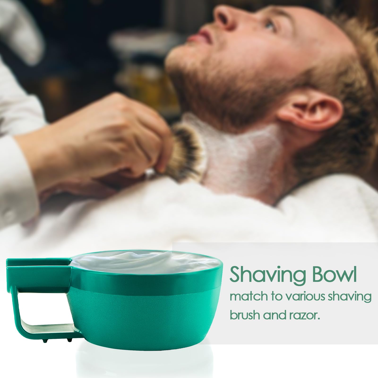 Linkidea Ciotola per sapone da barba in plastica con manico antiscivolo, bocca larga, grande capacità, creste più facili da schiumare, ciotola per crema da barba da uomo (verde)