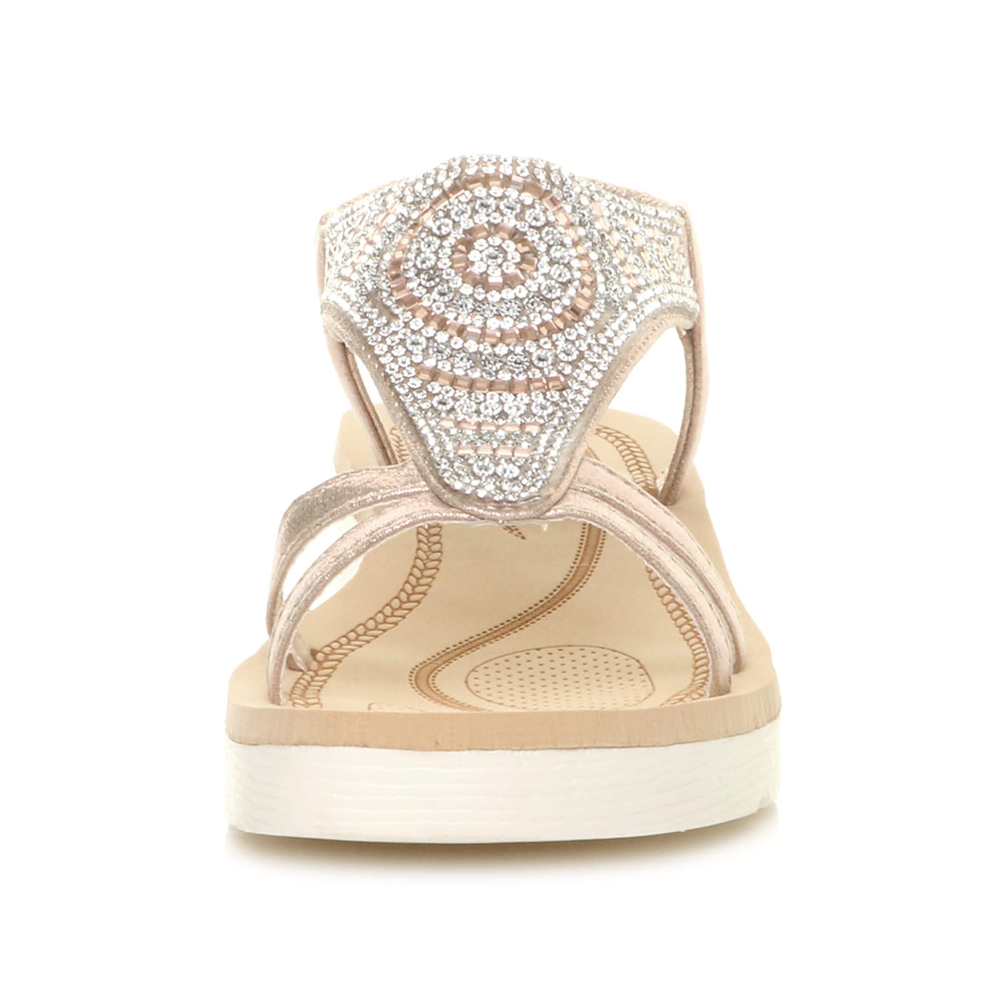 AJVANI Womens ladies low wedge heel flatform diamante t-bar slingback sandals size