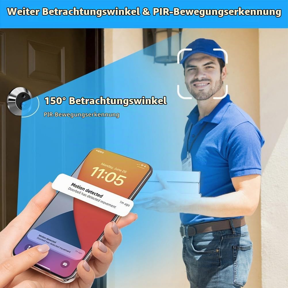 Digitale Türspion-Kamera mit 10,9 cm Farbmonitor, 1080P Nacht, PIR-Bewegungssensor, kabelloser WLAN-Viewer für die Sicherheit zu Hause