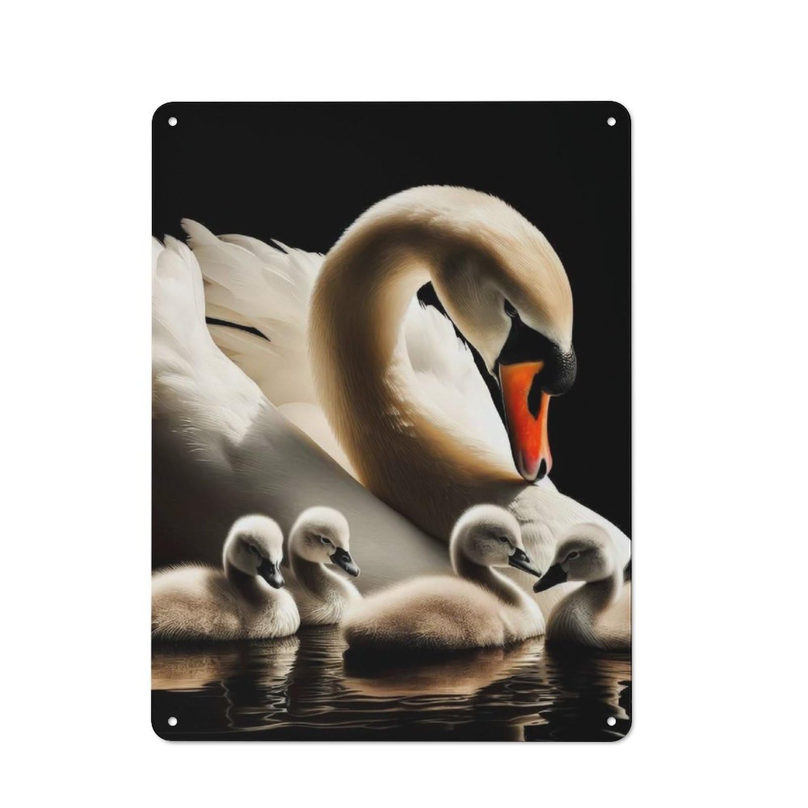 Junmoney Swan Family Portrait Toilet Room Printed Metal Sign, Wall Decor For Bathroom, Toilet Room, Laundry Or Guest Wc, 40X30cm