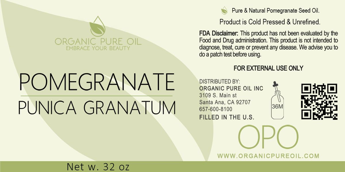 organic pure oil Pomegranate Seed Oil Pure and Organic Sourced From Seed Unrefined, Extra Virgin, Cold pressed 32 OZ for Skin Face Hair Nails Cuticles By Organic Pure Oil