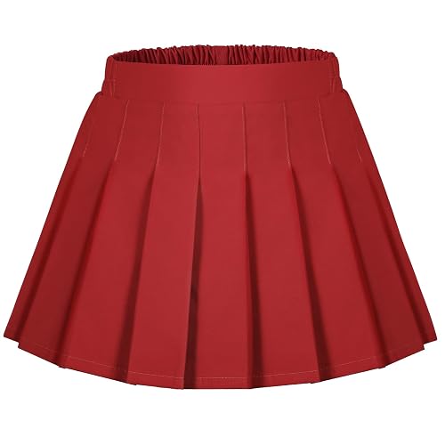Auranso Girls Pleated Skirt Kids Tennis Elastic Waist Uniform Plaid Skirt 4-14 Y - 6-7 Years - Red