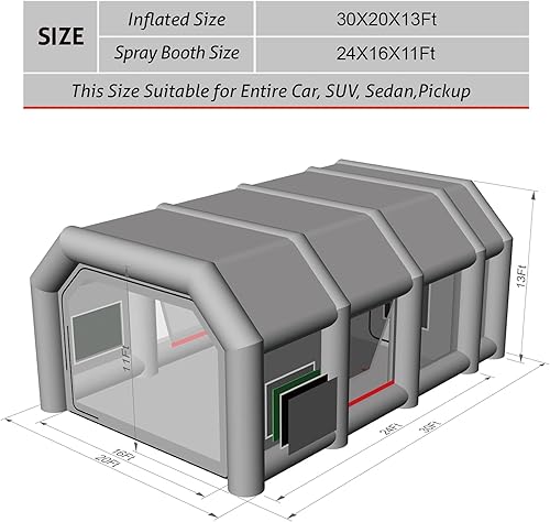 Miniatura 8 de TKLoop Cabina de pintura portátil de 20 x 13 x 9 pies con potentes sopladores (350 W + 750 W), cabina de pintura inflable de doble filtro, tienda de