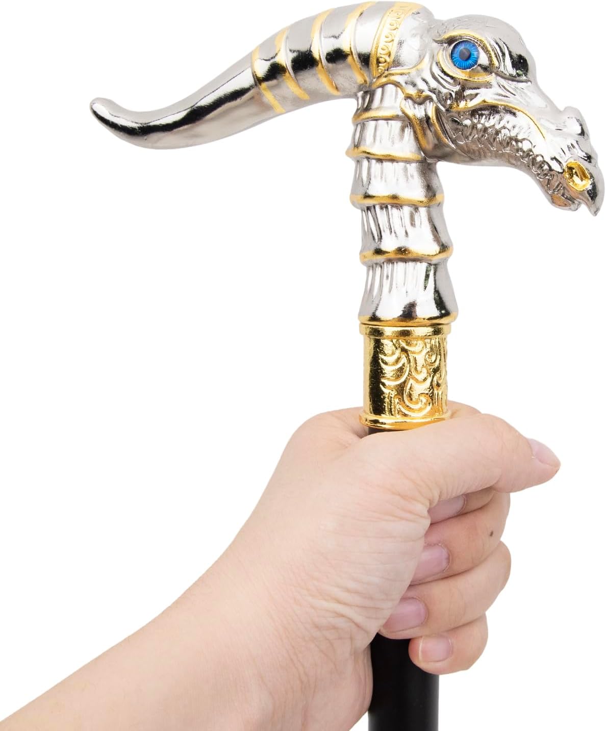 Golden White Dinosaur Walking Cane Fashion Decorative Walking Stick Gentleman Elegant Cosplay Cane Knob Crosier 93cm