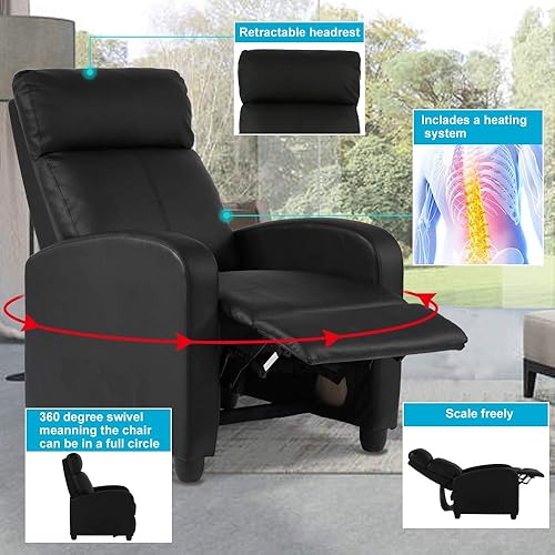 Miniatura 16 de Silla reclinable para adultos, sillón reclinable de masaje, silla ergonómica con control remoto, silla reclinable para juegos, silla de lectura