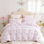 Koudi Pink Flowers Duvet Cover Twin Colorful Floral Reversible Bedding Set Soft Microfiber Blush Pink Comforter Cover for Kids Teen Girls (1 Duvet Cover + 2 Pillowcases)