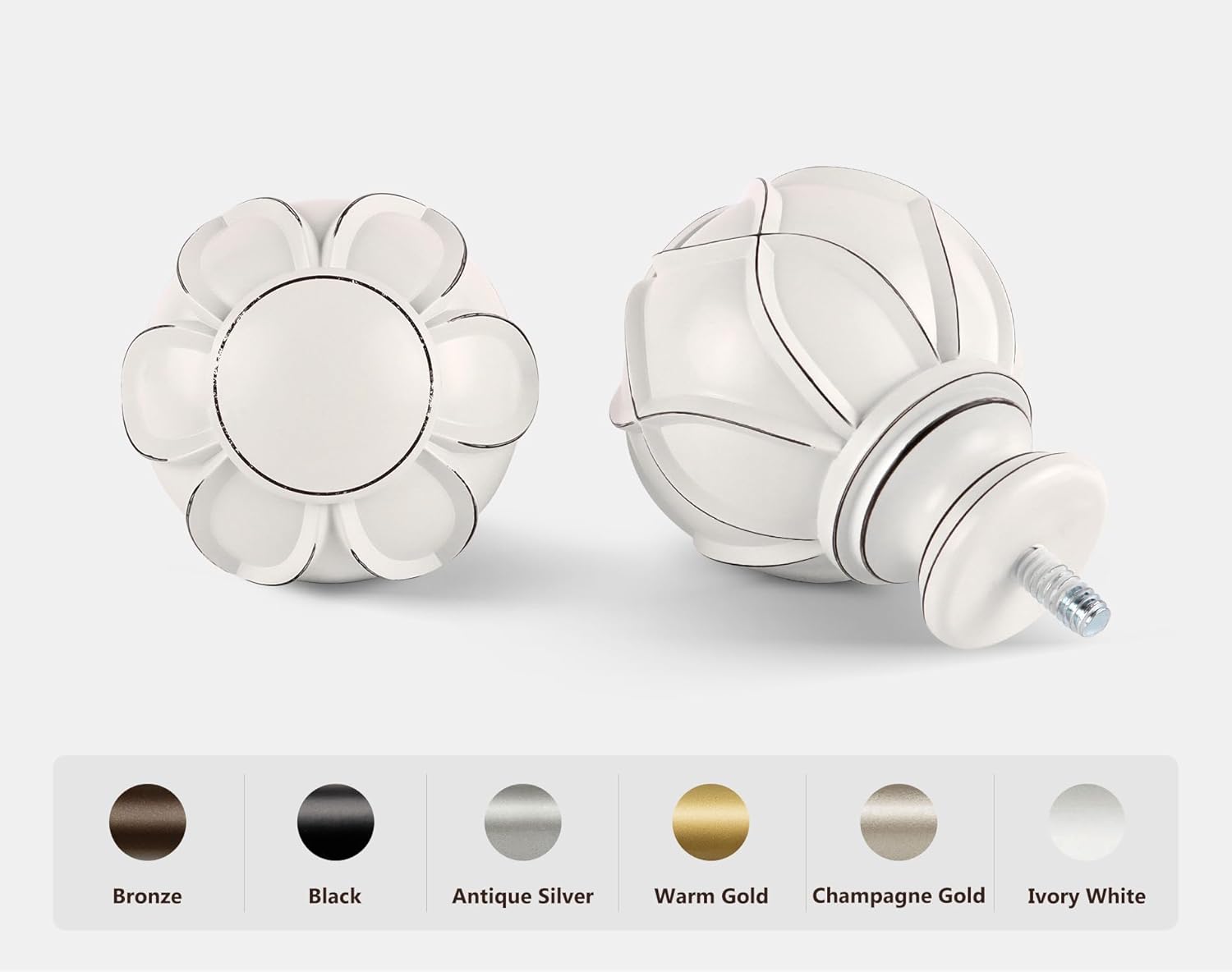 KAMANINA Bundle of 66 to 120 Inches Double Curtain Rod and Matched Holdbacks 1 Pair, Netted Texture Finials, White