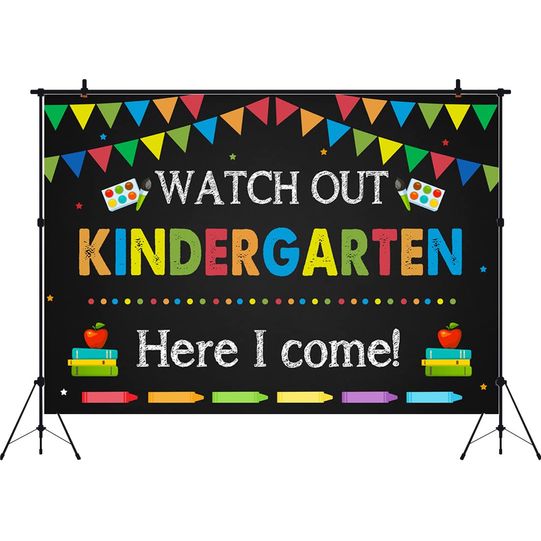 Aperturee Kindergarten Back to School Backdrop 9x6ft Watch Out Here I Come First Day of School Preschool Photography Background Kids Classroom Party Decoration Supplies Banner Photo Booth Studio Prop