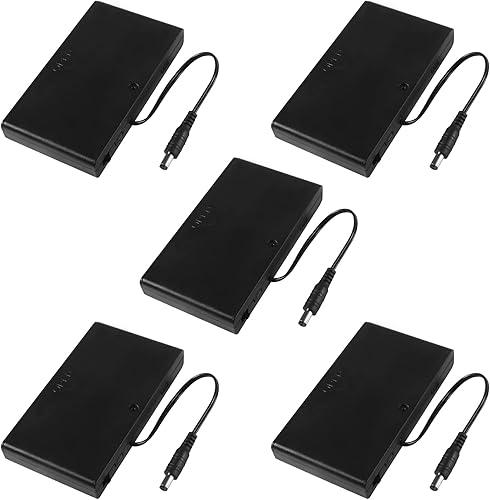 Aobao 5pcs 8x1.5V 12V AA caja de la caja del sostenedor de la batería con DC 0.217x0.083 in conector macho con cable interruptor de